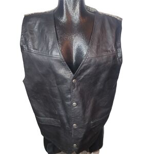 Vintage Paragraff Clothing Co Men's Black Leather Bikercore Vest XL
